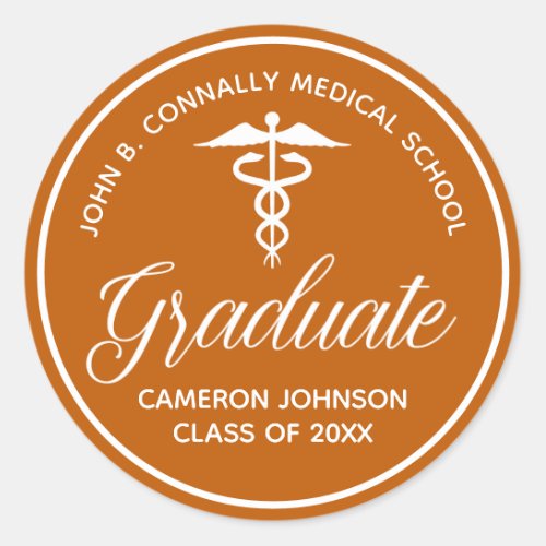 Custom Orange Medical School Graduation Party Classic Round Sticker