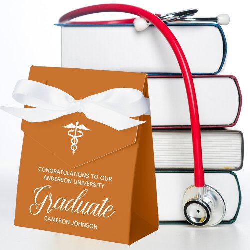 Custom Orange Medical School Graduation Party Favor Boxes