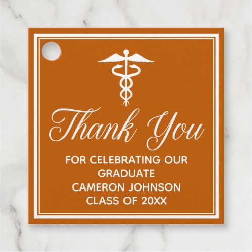 Custom Orange Medical School Graduation Party Favor Tags