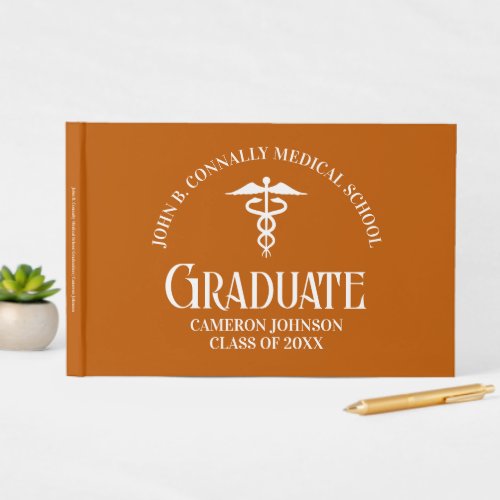 Custom Orange Medical School Graduation Party Guest Book