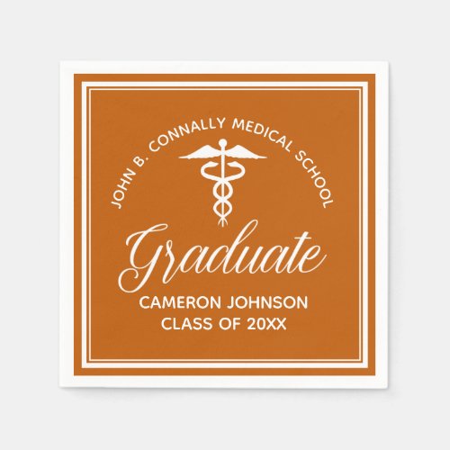 Custom Orange Medical School Graduation Party Napkins