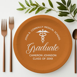 Custom Orange Medical School Graduation Party Paper Plates