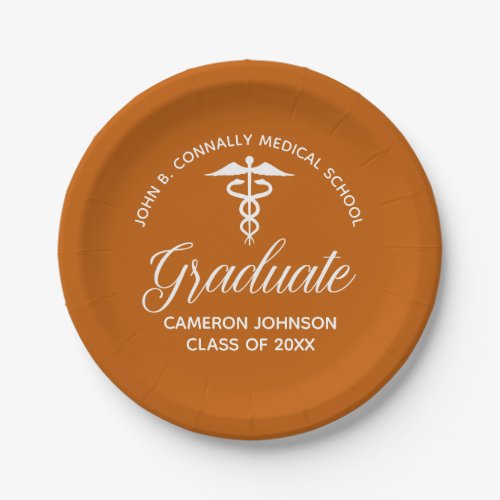 Custom Orange Medical School Graduation Party Paper Plates