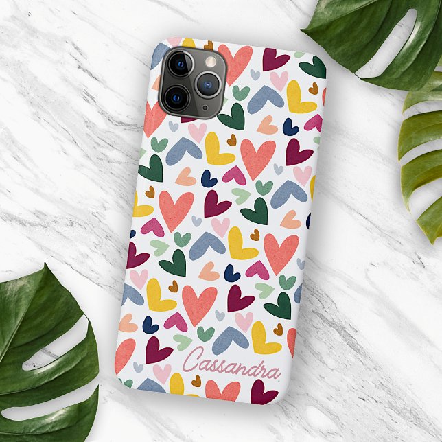 Custom Orange Mint Green Pink Blue Heart Pattern Iphone Case (Creator Uploaded)