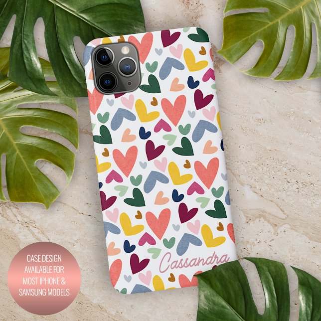 Custom Orange Mint Green Pink Blue Heart Pattern iPhone Case (Creator Uploaded)