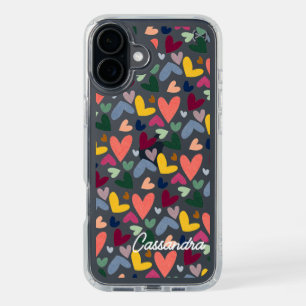 Custom Orange Mint Green Pink Blue Heart Pattern iPhone 16 Plus Case