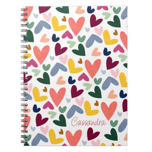 Custom Orange Mint Green Pink Blue Hearts Art Notebook