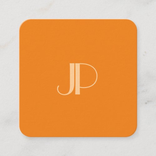 Custom Orange Modern Elegant Monogram Initial Square Business Card