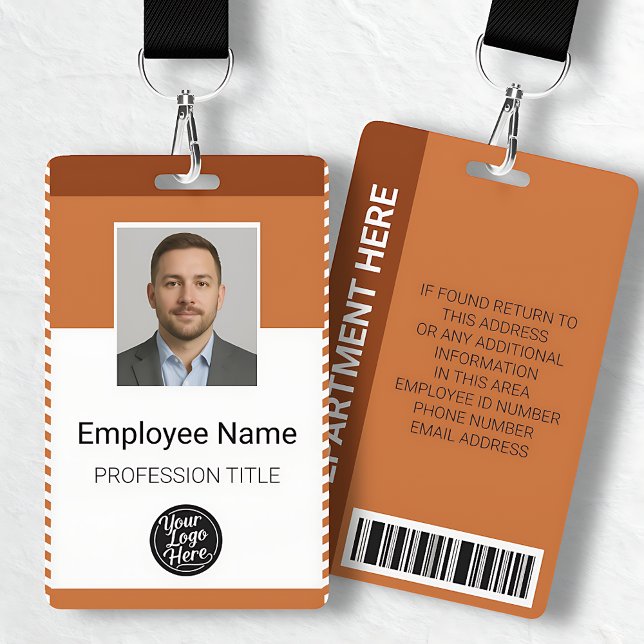 Custom Orange Modern Photo Employee Name Barcode Badge (Custom Orange Modern Photo Employee Name Barcode Badge)
