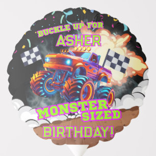 Custom Orange Monster Truck Birthday for Boys   Balloon