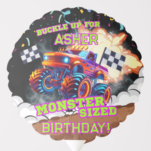 Custom Orange Monster Truck Birthday for Boys | Balloon (Front)