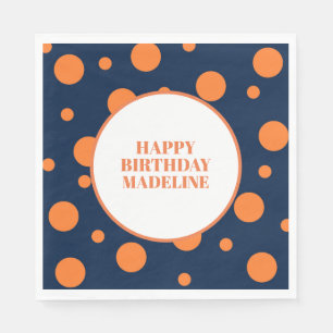 Custom Orange Navy Blue Polka Dot Birthday Party Napkins