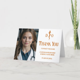 Custom Orange Osteopathic Medical Doctor Photo Letterpress Thank You Card