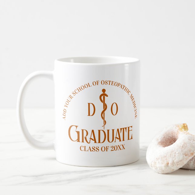 Custom Orange Osteopathic Medical School Graduate Coffee Mug (With Donut)