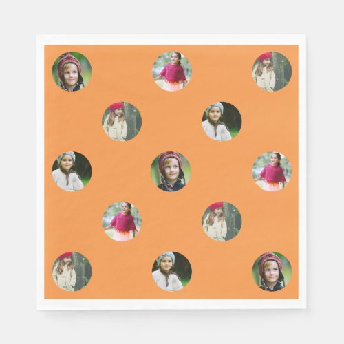 Custom Orange Photo Dot Paper Napkins