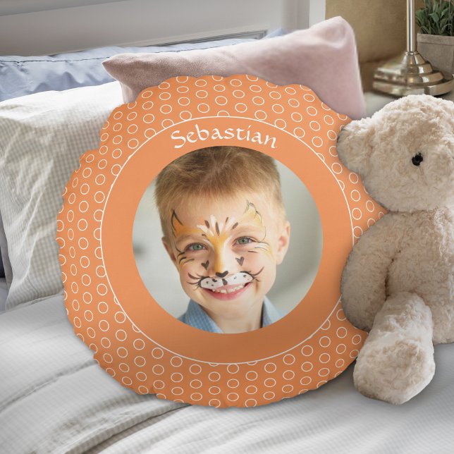 Custom Orange Photo Frame  Round Pillow (Creator Uploaded)