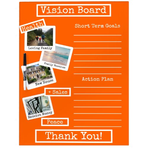 Custom Orange Photo Vision Board Goals Action Plan