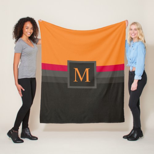 Custom Orange Pink Grey Black Color Block Fleece Blanket