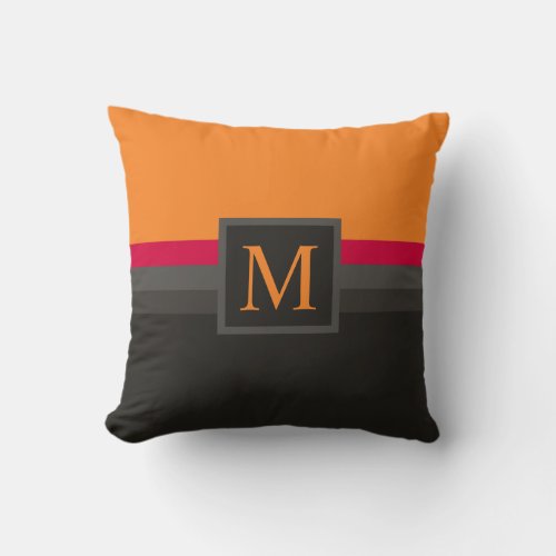 Custom Orange Pink Grey Black Color Block Throw Pillow