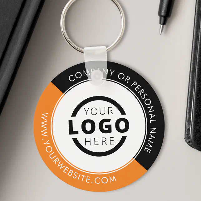 Custom Orange Promotional Business Logo Branded Keychain | Zazzle