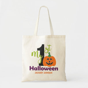 Custom Orange Purple Jack Lantern First Halloween Tote Bag