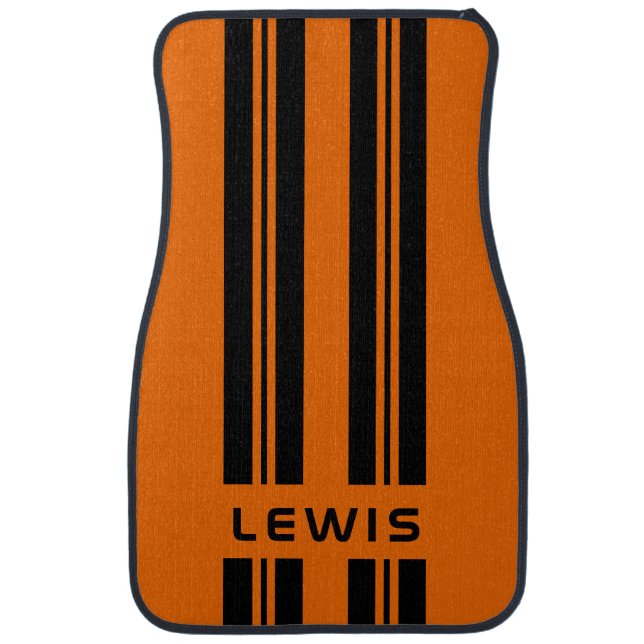 Custom Orange Racing Stripes Modern Personalized Car Floor Mat (Front)
