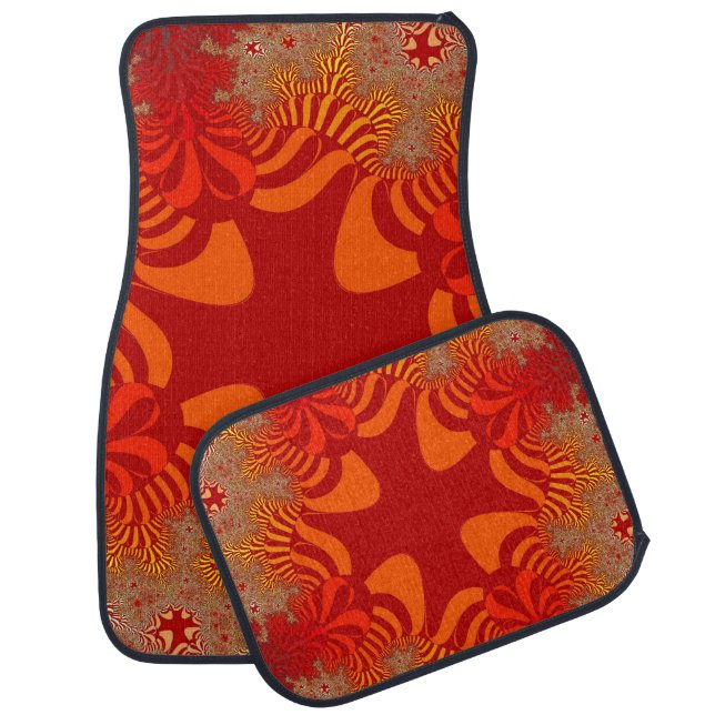 Custom Orange Red Cross Car Mats Full Set (Set)