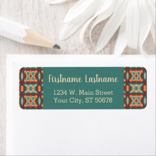 Custom Orange Red Turquoise Rustic Mosaic Pattern Label
