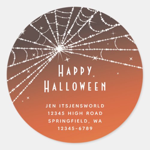 Custom Orange Sunset Spider Web Halloween Classic Round Sticker