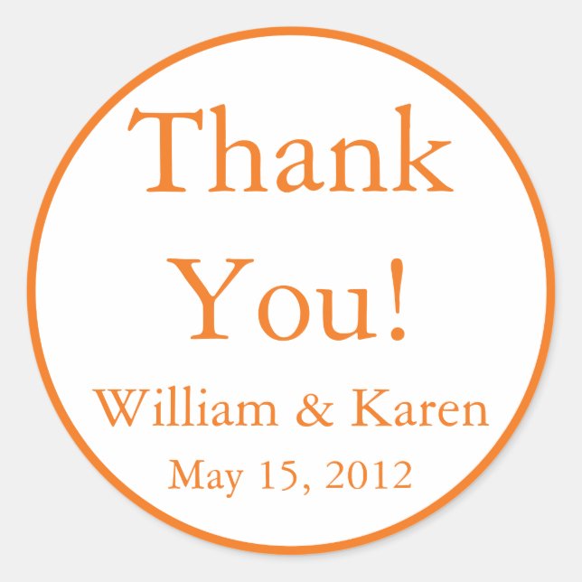 Custom Orange Thank You Stickers and Favor Labels (Front)