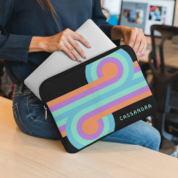 Custom Orange Turquoise Blue Purple Retro Pattern Laptop Sleeve