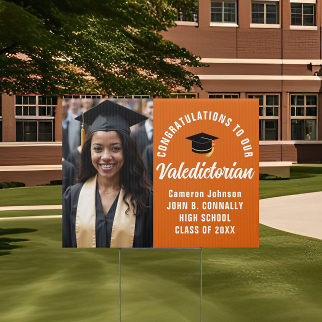 Custom Orange Valedictorian Photo Graduation Yard Sign (Creator Uploaded)