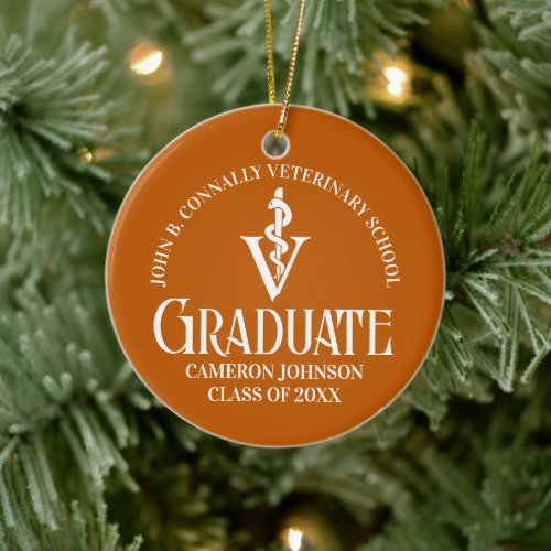 Custom Orange Veterinary School Graduation Gift Ceramic Ornament