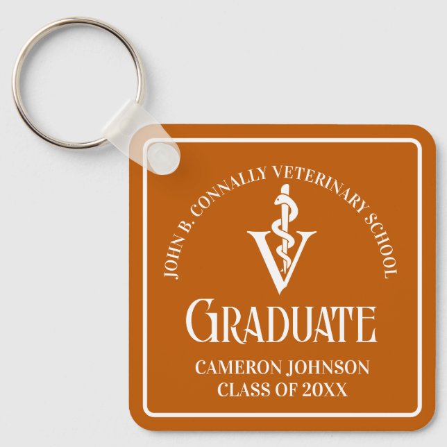Custom Orange Veterinary School Graduation Keychain (Front)