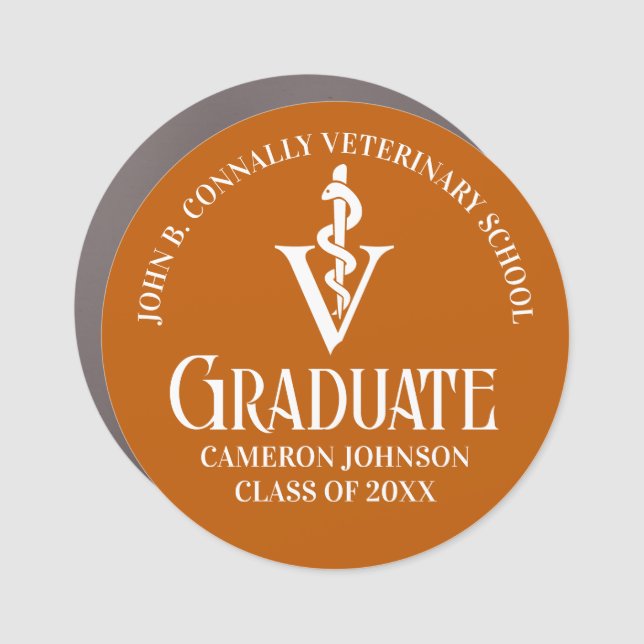 Custom Orange Veterinary School Graduation Party Car Magnet (Front)