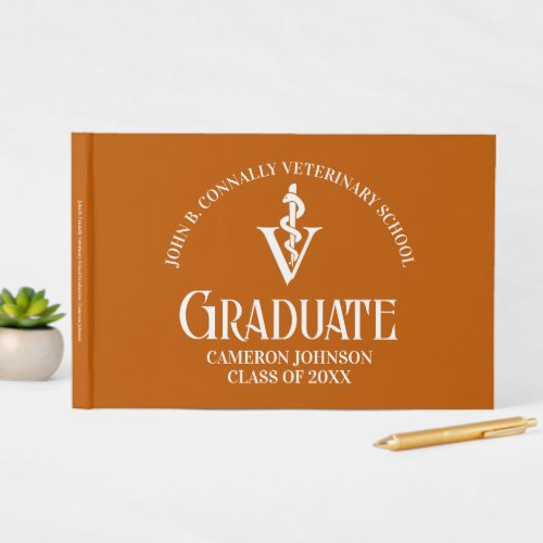 Custom Orange Veterinary School Graduation Party Guest Book
