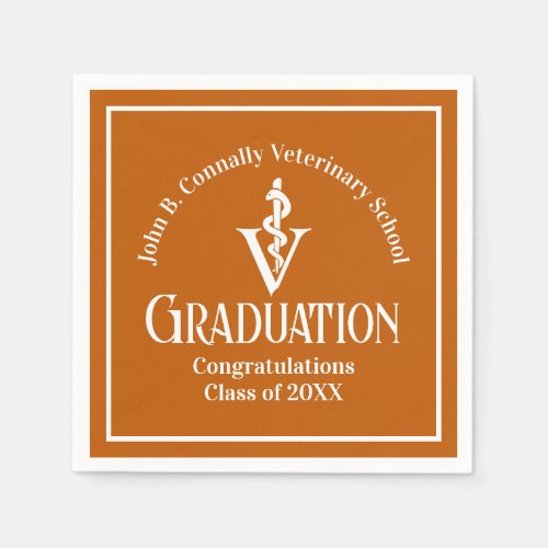 Custom Orange Veterinary School Graduation Party Napkins