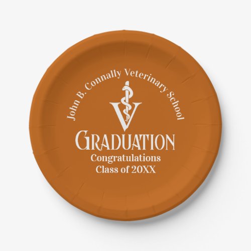 Custom Orange Veterinary School Graduation Party Paper Plates
