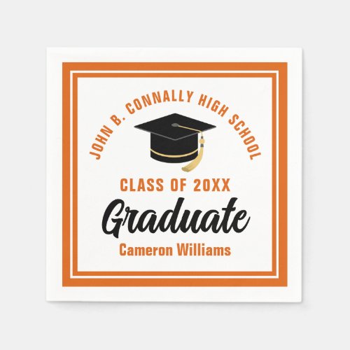 Custom Orange White Graduate 2024 Graduation Party Napkins