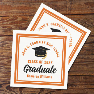 Custom Orange White Graduate 2025 Graduation Party Napkins