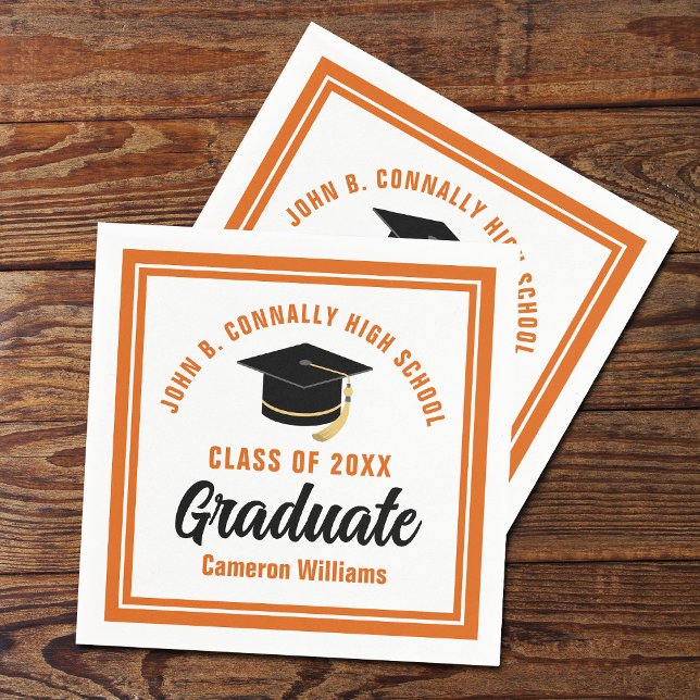 Custom Orange White Graduate 2025 Graduation Party Napkins (Creator Uploaded)