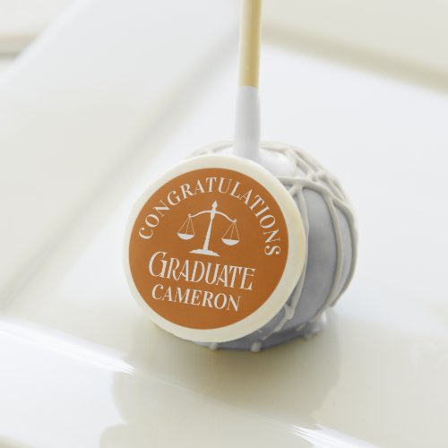 Custom Orange White Law School Graduation Party Cake Pops