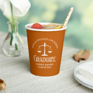 Custom Orange White Law School Graduation Party Paper Cups