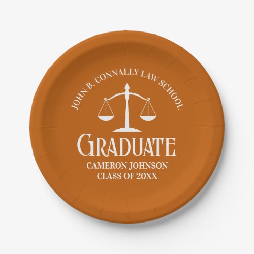 Custom Orange White Law School Graduation Party Paper Plates