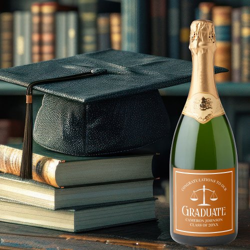 Custom Orange White Law School Graduation Party Sparkling Wine Label