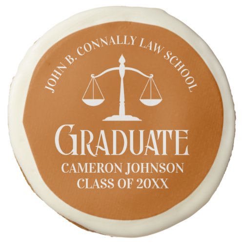 Custom Orange White Law School Graduation Party Sugar Cookie