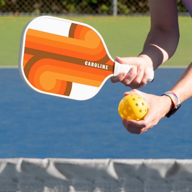 Custom Orange Yellow Brown Retro Mod Art Pattern Pickleball Paddle (Insitu)