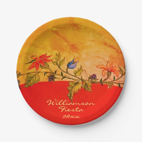 Custom Orange Yellow Fiesta Cinco de Mayo Folk Art Paper Plates