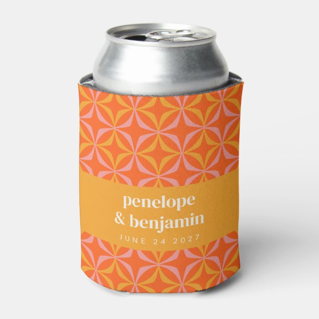 Custom Orange Yellow Retro Typography Wedding   Can Cooler (Can Front)