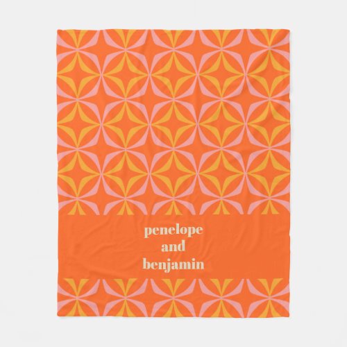 Custom Orange Yellow Retro Typography Wedding Fleece Blanket